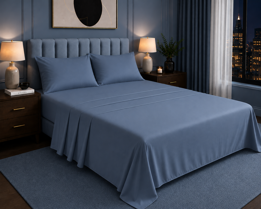 Khawab Home 4 PCS Steel Blue Sheet Set