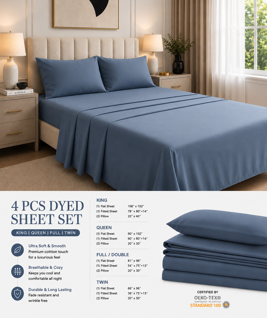 Khawab Home 4 PCS Steel Blue Sheet Set